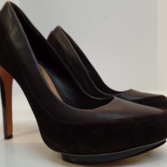 BADGLEY MISCHKA BROWN LEATHER SZ 6.5 HEELS - Picture 1 of 16